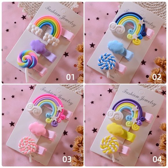 6Pcs/set Girls Cute Colorful Resin Cloud Lollipop Rainbow Hairpin any color 6pcs - Picture 5 of 7